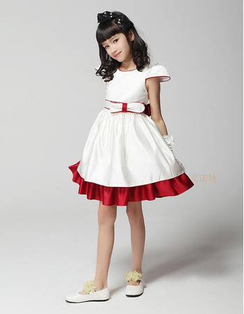 A-Line Cap Sleeves Short Satin Flower Girl Dresses