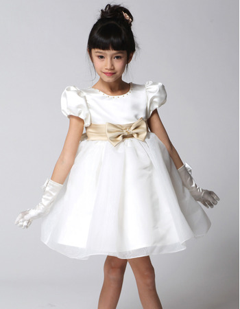 Ball Gown Short Satin First Communion/ Flower Girl Dresses