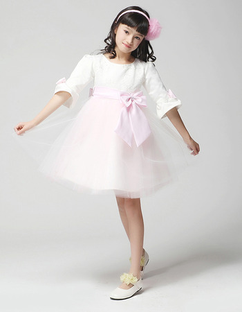 Half Sleeves Knee Length First Communion/ Flower Girl Dresses