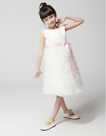 A-Line Knee Length Ruffle First Communion/ Flower Girl Dresses