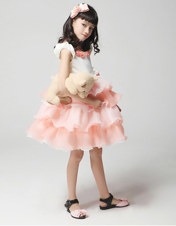 A-Line Short Satin Tiered Easter Dresses/ Flower Girl Dresses