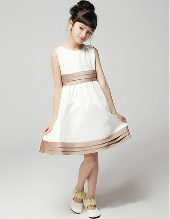 A-Line Round Short Satin First Communion/ Flower Girl Dresses