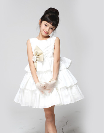 A-Line Short Taffeta Tiered First Communion/ Flower Girl Dresses