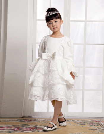 Knee Length Long Sleeves First Communion/ Flower Girl Dresses