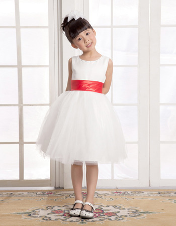 A-Line Round Knee Length Satin Flower Girl Dresses