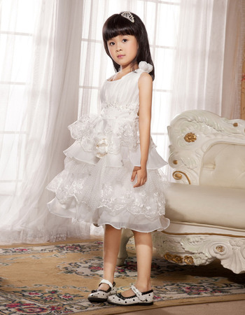 A-Line Round Knee Length Organza Flower Girl Dresses