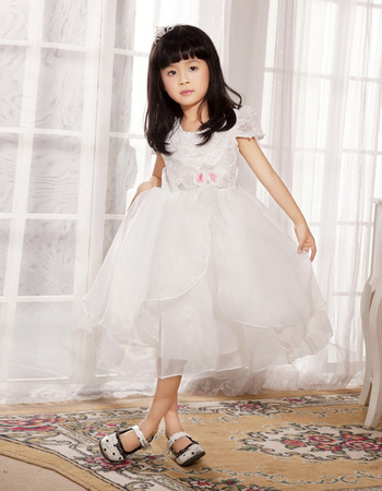 A-Line Cap Sleeves Short Organza Flower Girl Dresses