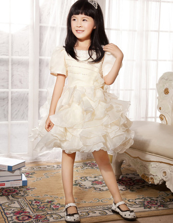 Short Sleeves Knee Length Ruffle Flower Girl Dresses