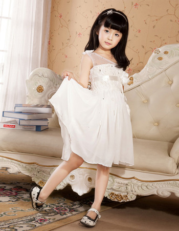 One Shoulder Knee Length Chiffon Flower Girl Dresses