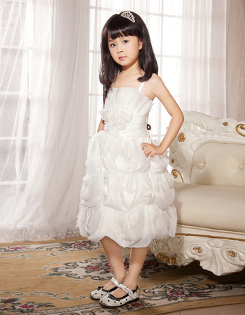 Spaghetti Straps Knee Length Organza Flower Girl Dresses