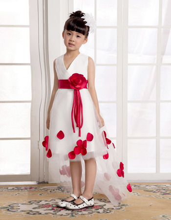 A-Line V-Neck High-Low Organza Flower Girl Dresses