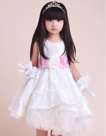 A-Line Round Knee Length Satin Flower Girl Dresses