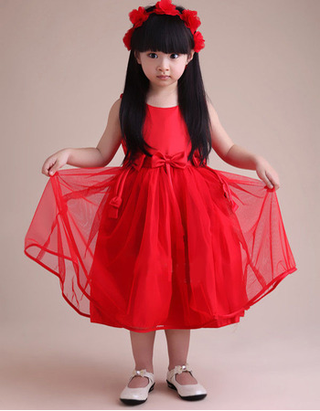 A-Line Knee Length Satin Organza Flower Girl Dresses