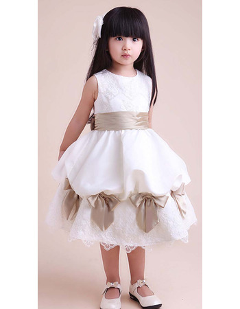 A-Line Round Knee Length Satin Flower Girl Dresses