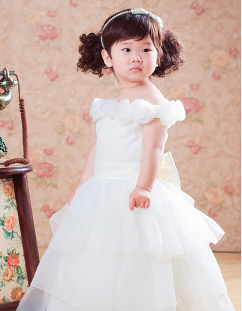 Ball Gown Tea Length Satin Flower Girl Dresses