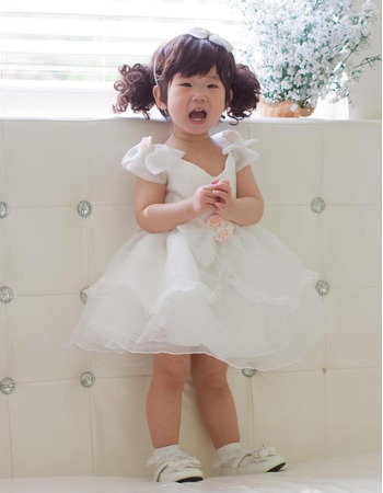 Ball Gown Cap Sleeves Short Organza Flower Girl Dresses