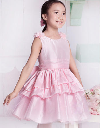 A-Line Round/ Scoop Short Satin Flower Girl Dresses