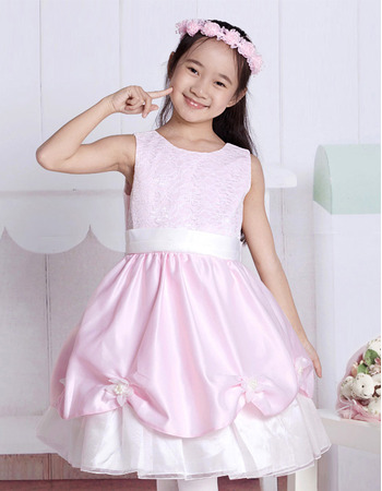 A-Line Round Knee Length Satin Flower Girl Dresses