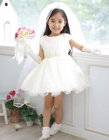 A-Line Cap Sleeves Short Satin Organza Flower Girl Dresses