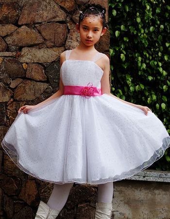 A-Line Straps Knee Length Satin Organza Flower Girl Dresses