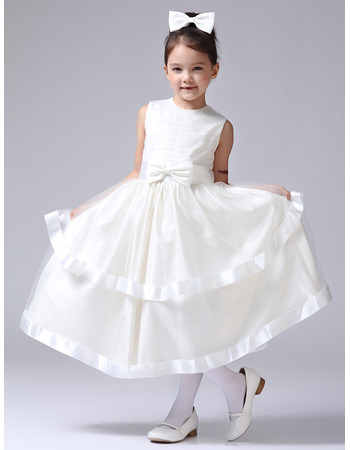 Tea Length Satin First Communion/ Flower Girl Dresses