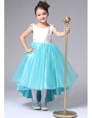 A-Line Round/ Scoop Asymmetric Satin Flower Girl Dresses