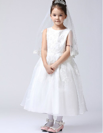 Ball Gown Tea Length First Communion/ Flower Girl Dresses