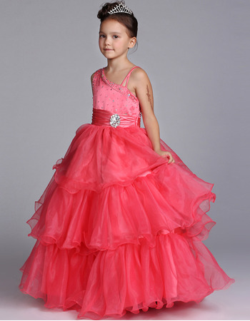 Ball Gown Asymmetric Floor Length Satin Flower Girl Dresses