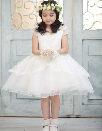 A-Line Knee Length Satin Organza Flower Girl Dresses