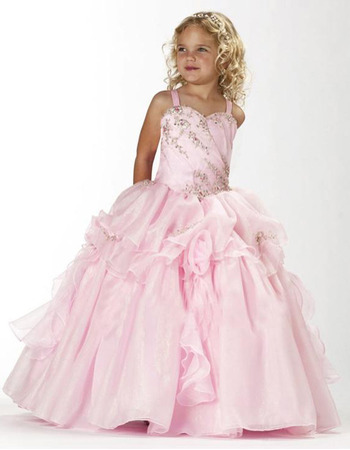 Ball Gown Straps Floor Length Satin Flower Girl Dresses