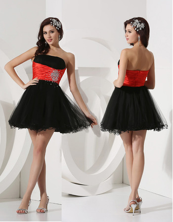 Custom A-Line Strapless Short Satin Black Homecoming/ Party Dresses