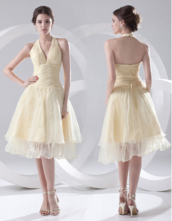 Discount A-Line Halter Knee Length Satin Homecoming/ Party Dresses