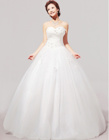 Custom Ball Gown Applique Sweetheart Floor Length Satin Wedding Dresses