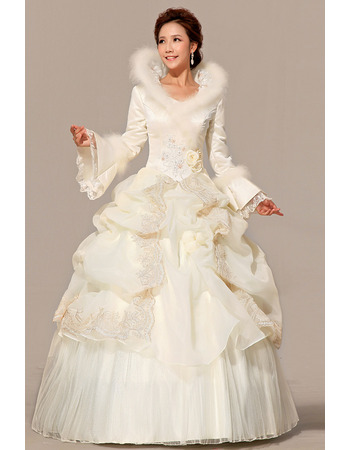 Discount Long Sleeves Satin Ball Gown Long Wedding Dresses for Winter