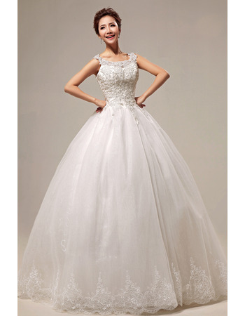 Elegant Applique Ball Gown Scoop Floor Length Tulle Wedding Dresses