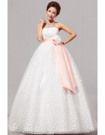 Empire Strapless Floor Length Organza Dresses for Spring Wedding