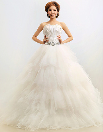 Custom Feather Ruffle Ball Gown Sweetheart Floor Length Wedding Dresses