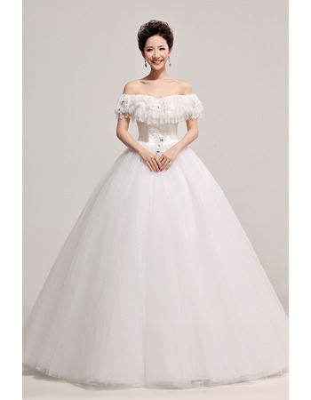 Elegant Off-the-shoulder Ball Gown Floor Length Satin Wedding Dresses