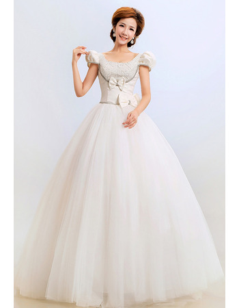 Cap Sleeves Ball Gown Floor Length Satin Wedding Dresses for Winter