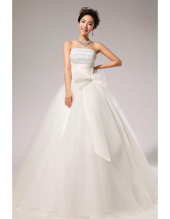 Custom Ball Gown Strapless Floor Length Organza Wedding Dresses