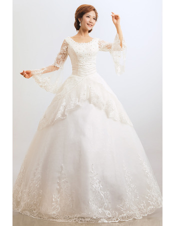 Elegant Lace Long Sleeves Ball Gown Floor Length Wedding Dresses