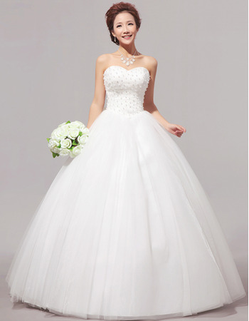 Custom Beaded Ball Gown Sweetheart Floor Length Organza Wedding Dresses