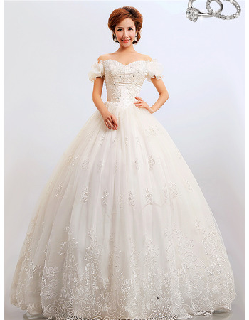 Discount Off-the-shoulder Ball Gown Floor Length Organza Wedding Dresses