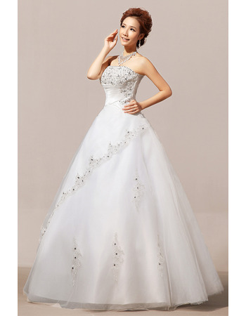 Elegant Beaded Ball Gown Strapless Floor Length Organza Wedding Dresses