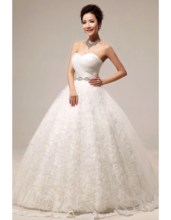 Floral Ball Gown Sweetheart Floor Length Organza Wedding Dresses