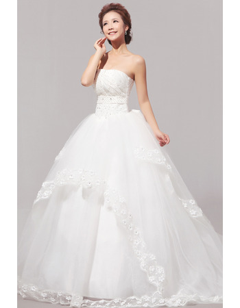 Sweep Train Organza Ball Gown Strapless Dresses for Spring Wedding