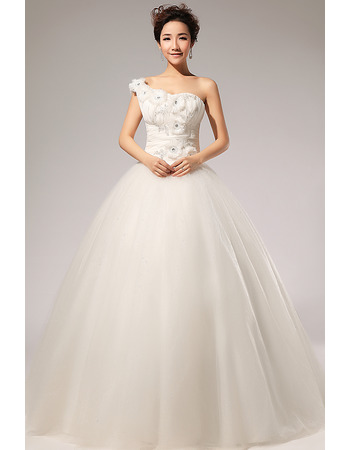 Custom One Shoulder Applique Ball Gown Floor Length Wedding Dresses