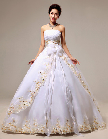 Organza Ball Gown Strapless Floor Length Wedding Dresses for Spring