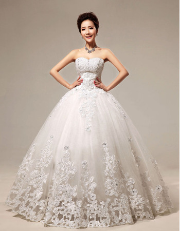 Affordable Embroidery Ball Gown Floor Length Organza Wedding Dresses