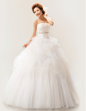 Discount Strapless Organza Ball Gown Floor Length Wedding Dresses